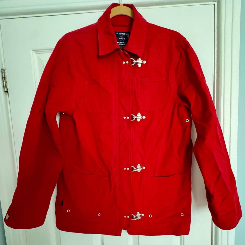 Vintage Lauren (USRL) Bright Red Canvas Fireman’s Jacket, Perfect Condition M